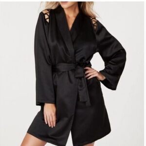 Frederick's of Hollywood Black Satin Robe
